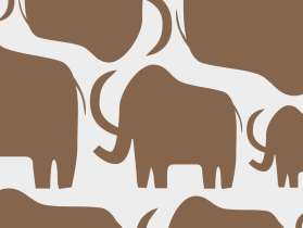 Mehrere braun illustrierte Mammuts auf einem neutralen Hintergrund.
