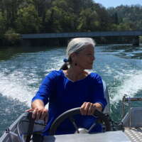 Selfie Sylvie auf Rhein mit Boot bei Rüdlingen