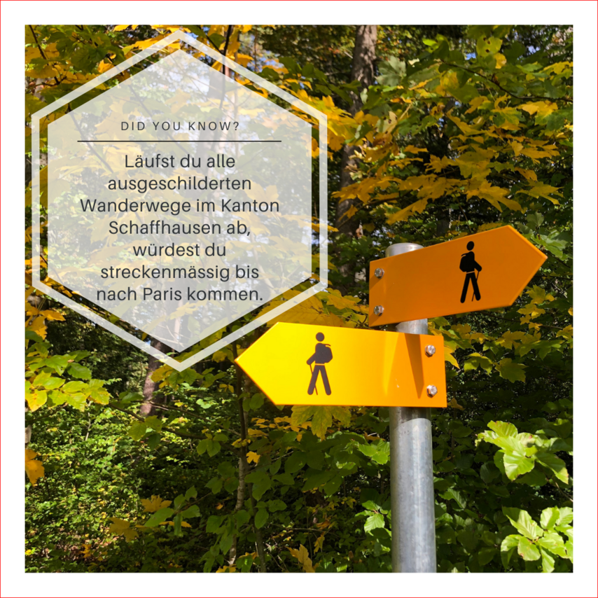 Bild von Wanderwegweiser mit Fakt zum Total Kilometer Wanderwege im Kanton Schaffhausen