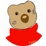 Logo Teddy B mit einem Bär mit roten Pullover