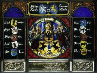 Ein Glasgemälde über die Stadt Schaffhausen.